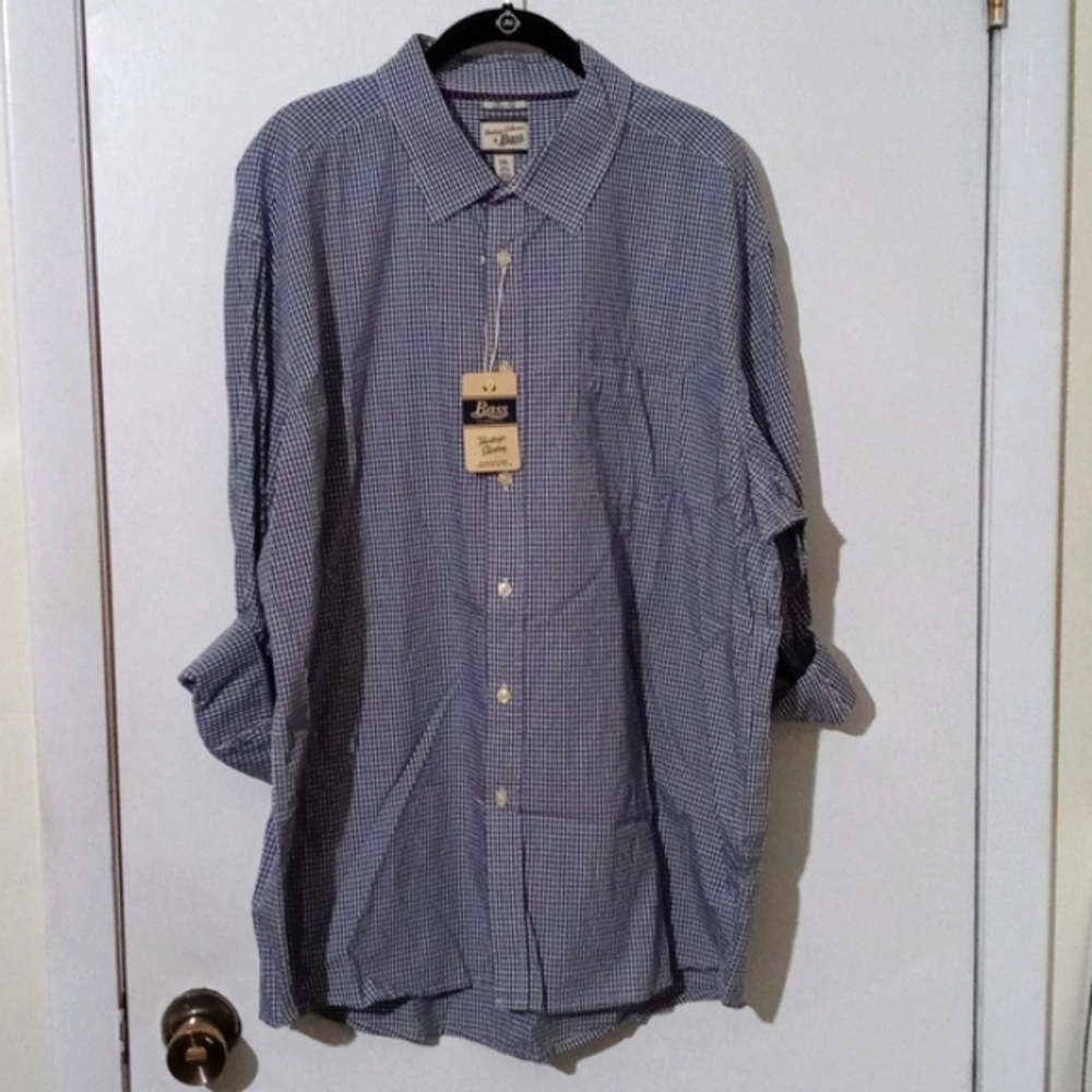 BASS Heritage Collection XXL slim fit blue/white checked button down 100%cotton